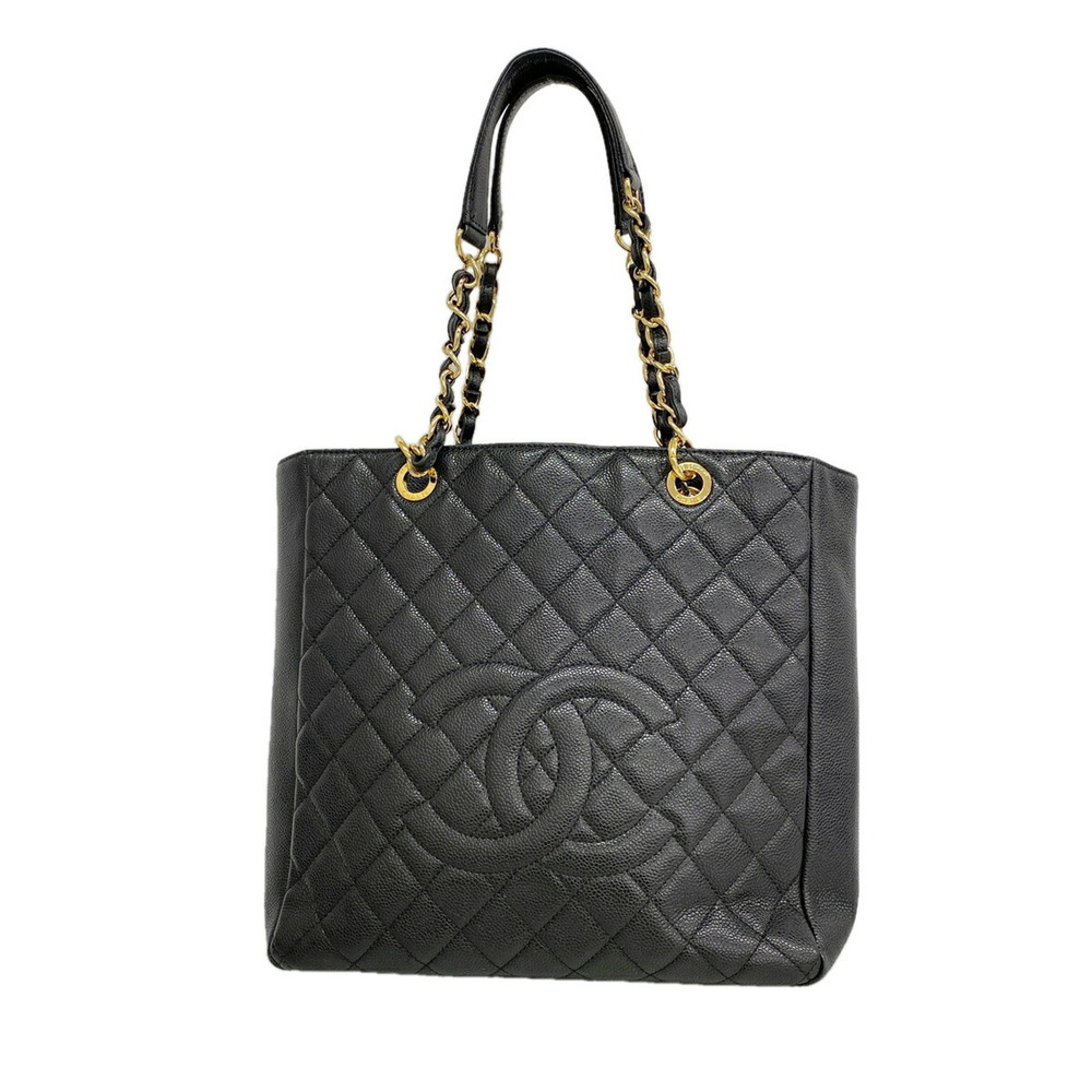 Chanel Tote Bag/Chain Matelassé Caviar Leather Black Women's